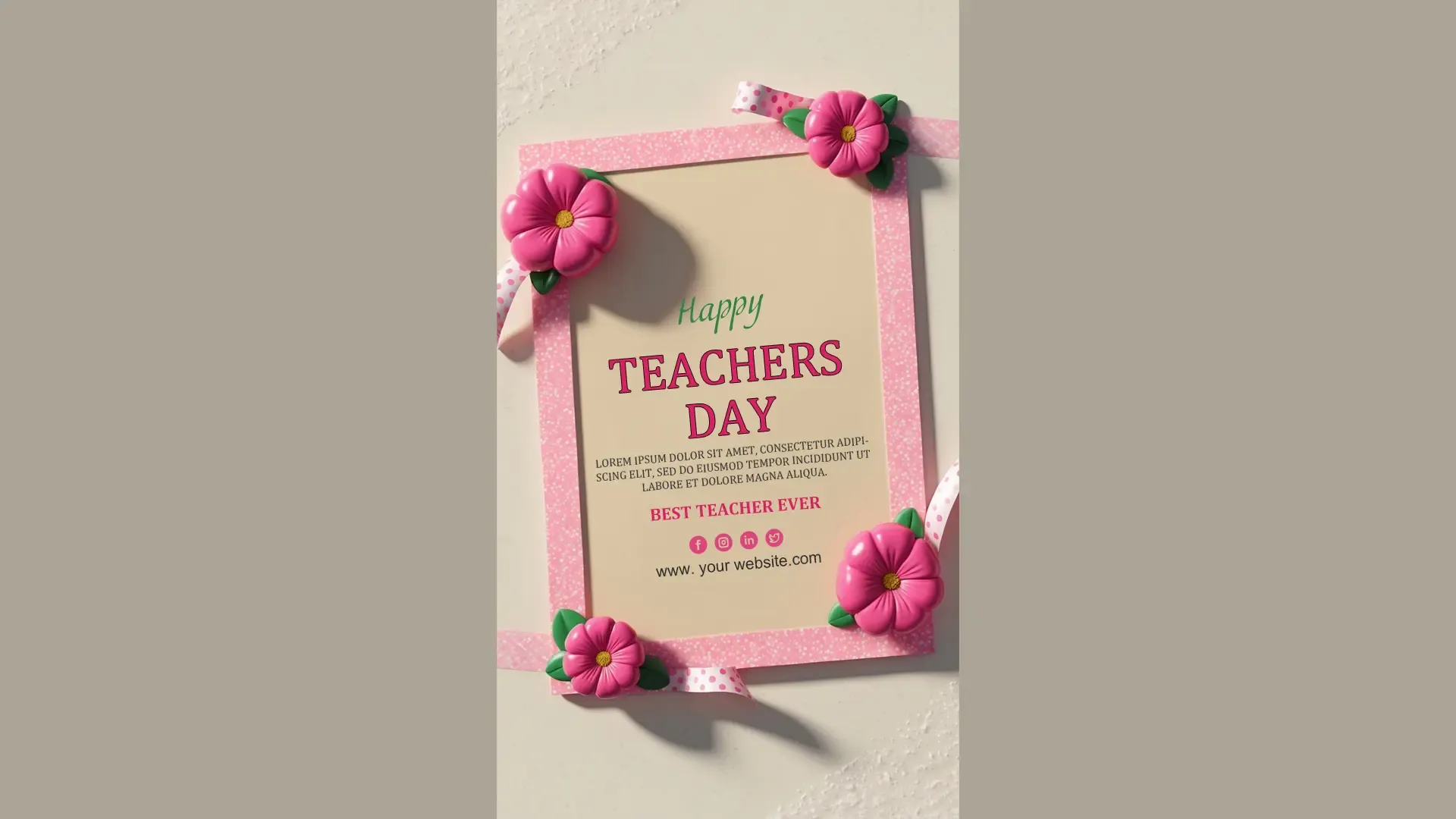 Soft Pink Floral Teachers Day Wishes Card Instagram Story